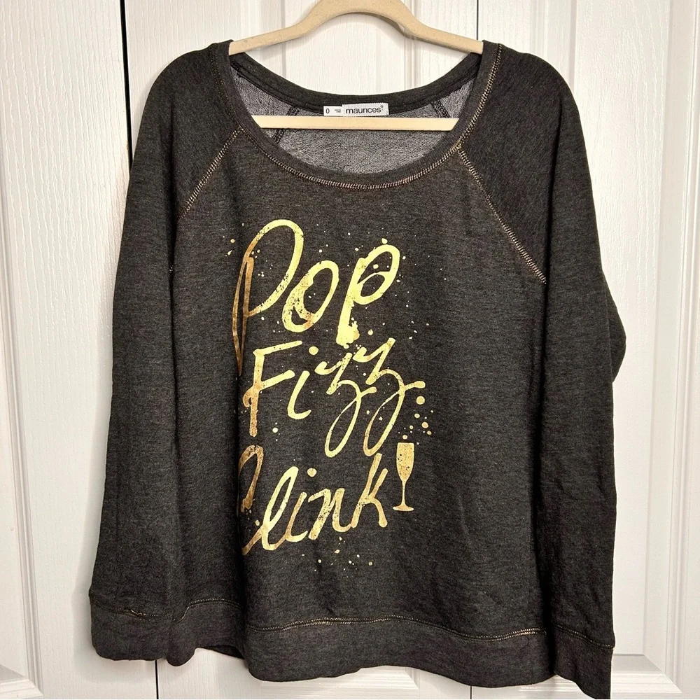 Maurices Charcoal Gray Metallic Foil Long Sleeve Sweatshirt Pop Fizz Clink 0X - Picture 2 of 8